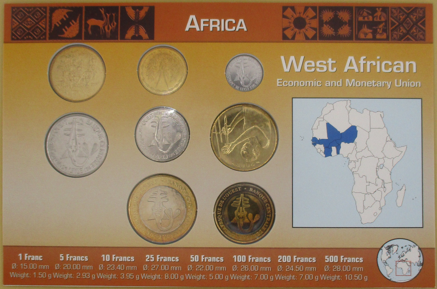 Zdjęcie do Zestaw 8 monet w holderze 1 do 500 franków różne roczniki