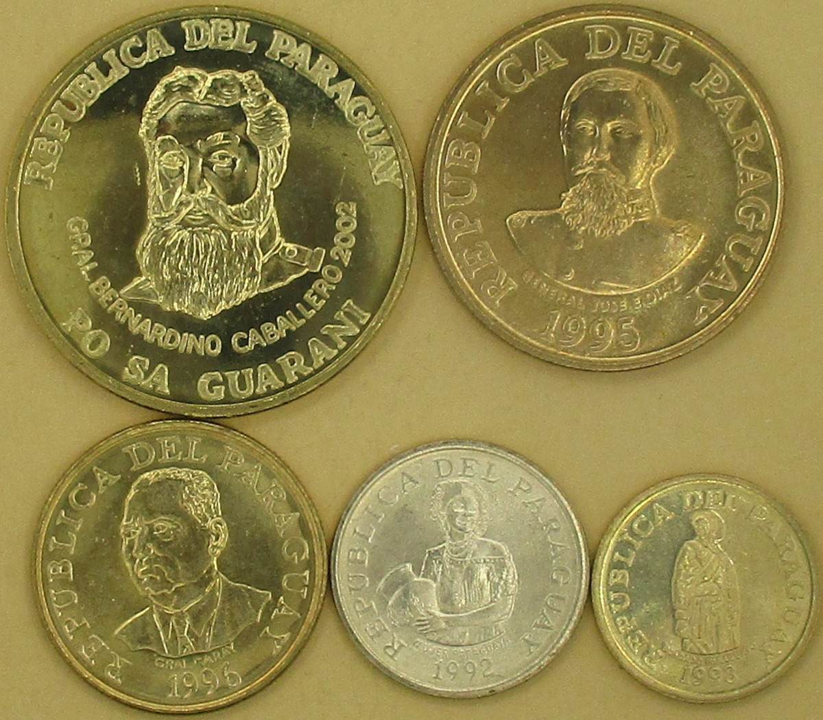 Zdjęcie do Zestaw 5 monet 1 5 10 100 500 guaranies rózne roczniki