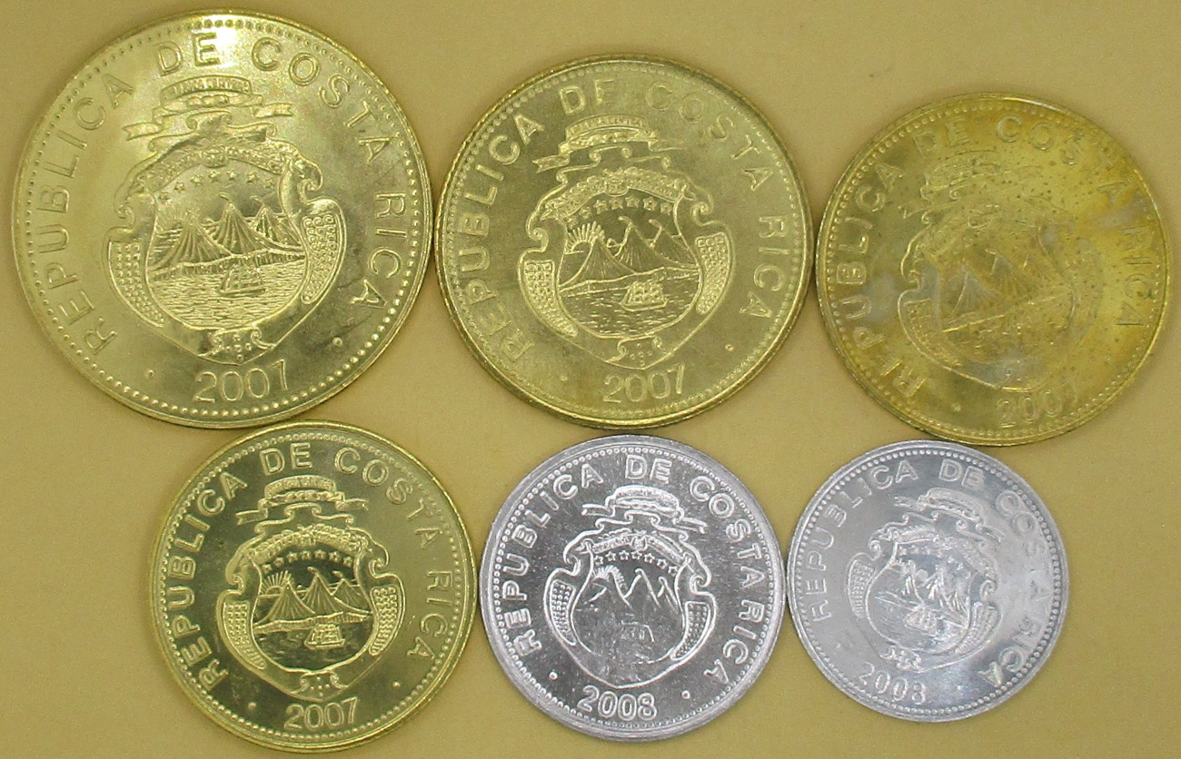 Zdjęcie do Zestaw 6 monet 5 do 500 colones 2007 do 2008