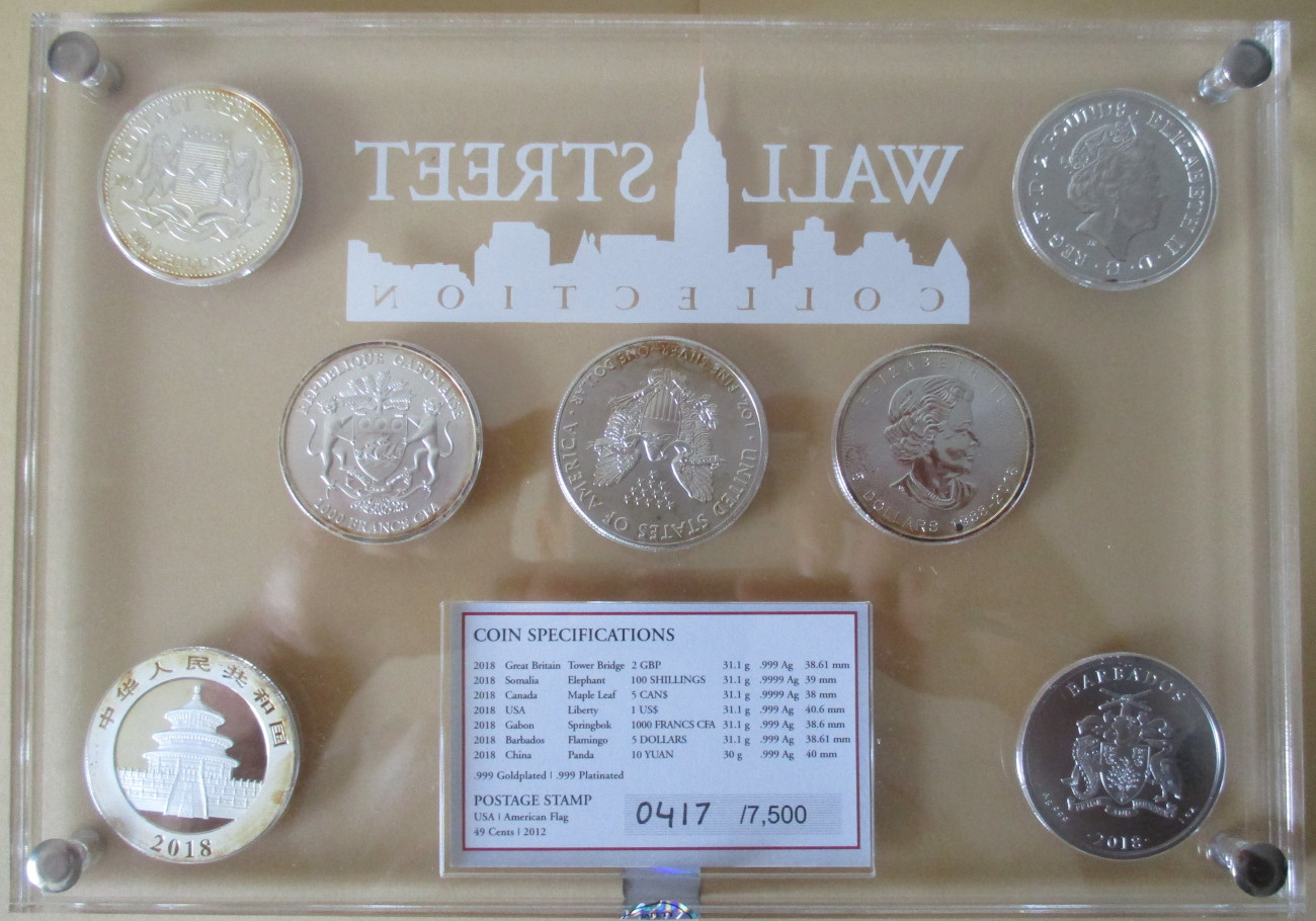 Zdjęcie do Wall Street Collection zestaw 7 monet 1oz Ag złocone i platynowane